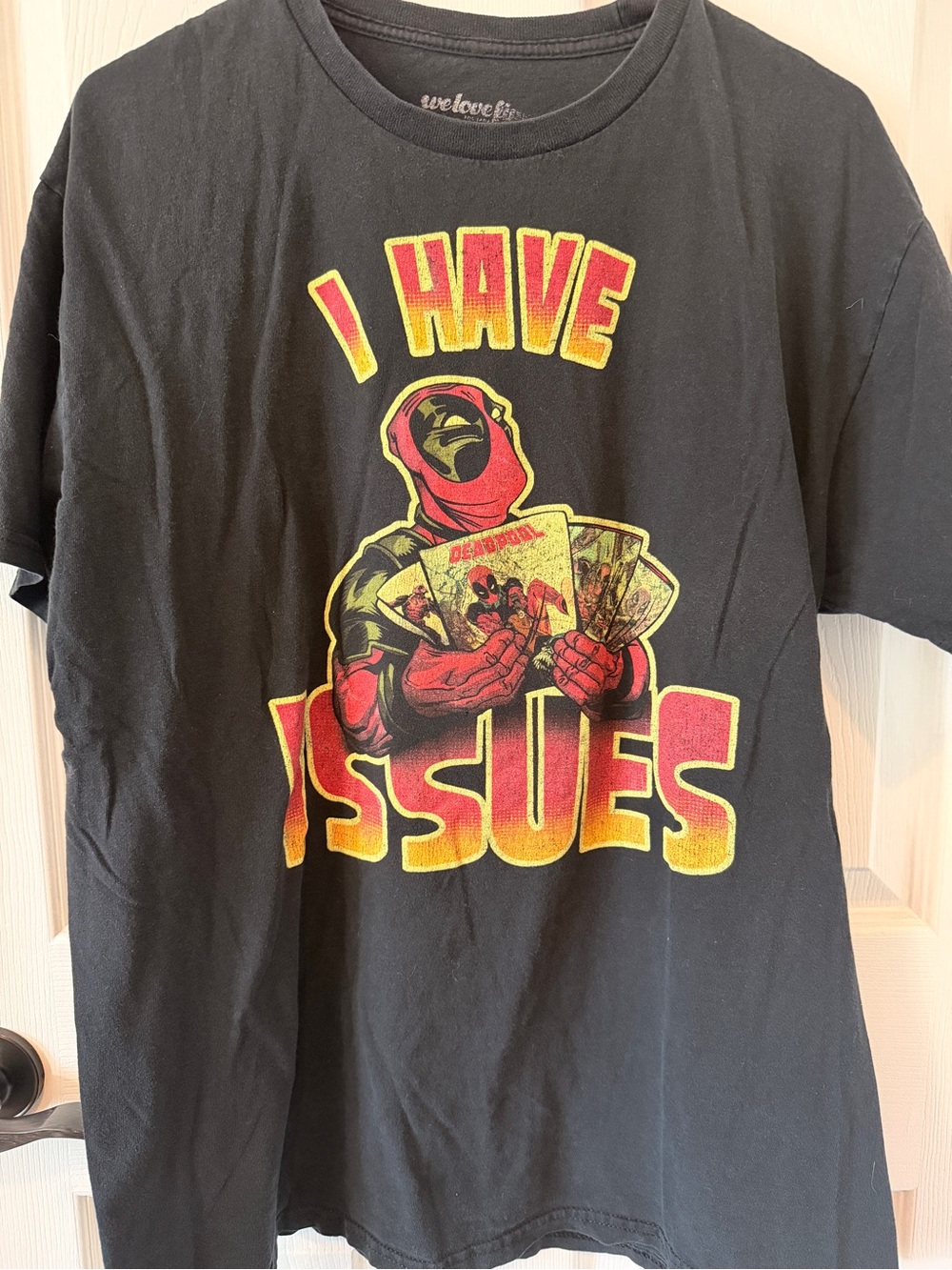 Marvel Deadpool I Have Issues Graphic Tee - Black with Red & Yellow